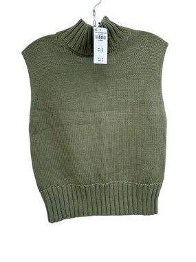 NWT Abercrombie Fitch Womens XS Cotton Sweater Tank Olive Sleeveless Sweater $60